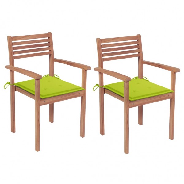 Cadeiras de jardim 2 peças em madeira de teca e almofadas verdes brilhantes D