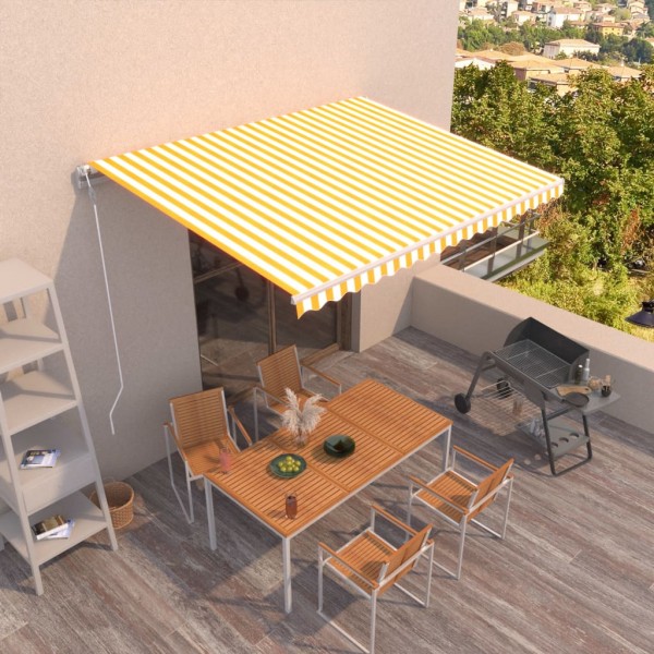 Toldo retráctil automático amarillo y blanco 450x300 cm D