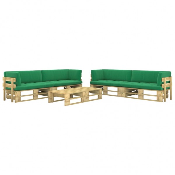 Muebles de palets 6 pzas y cojines madera pino impregnada verde D