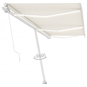 Toldo manual retráctil con LED color crema 600x350 cm D