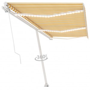 Toldo manual retráctil con LED amarillo y blanco 600x350 cm D