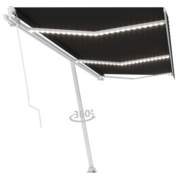 Toldo retráctil manual con LED gris antracita 600x350 cm D