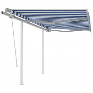 Toldo manual retráctil con postes azul y blanco 3.5x2.5 m D