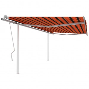 Toldo manual retráctil con postes naranja y marrón 4x3 m D