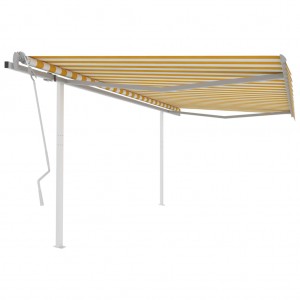 Toldo manual retráctil con postes amarillo y blanco 4.5x3 m D