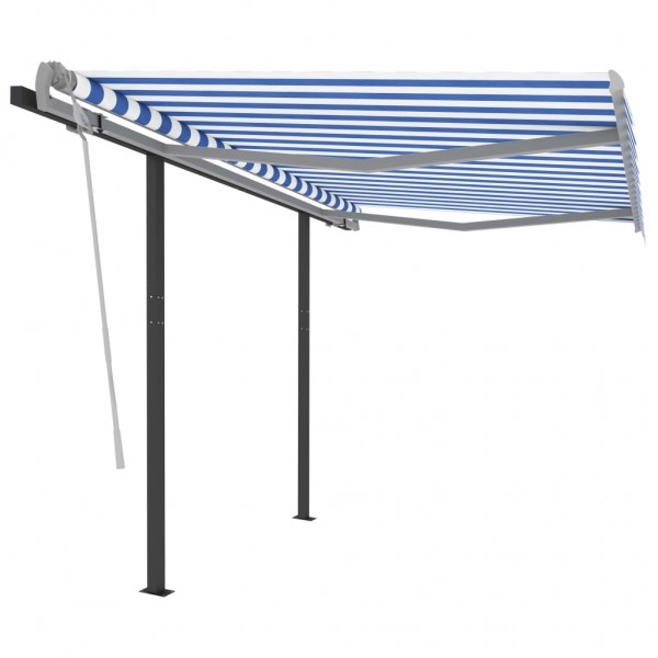 Toldo manual retráctil con postes azul y blanco 3x2.5 m D
