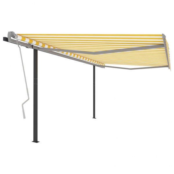 Toldo retrátil manual com postes amarelos e brancos 4x3 m D