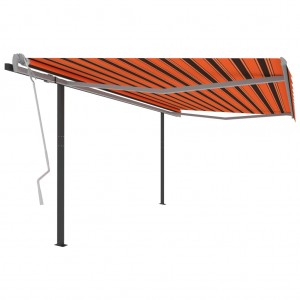 Toldo manual retráctil con postes naranja y marrón 4x3 m D