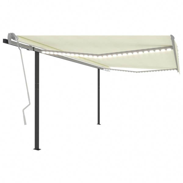 Toldo retráctil manual con LED color crema 4.5x3 m D