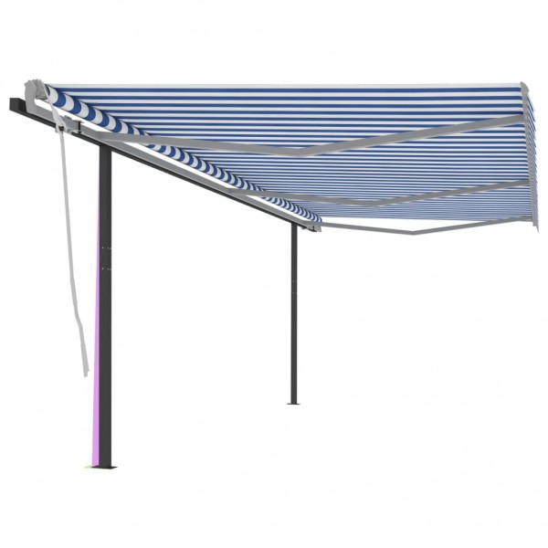 Toldo retráctil automático con postes azul y blanco 6x3 m D