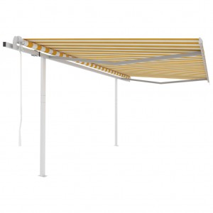 Toldo retráctil automático con postes amarillo y blanco 4x3 m D