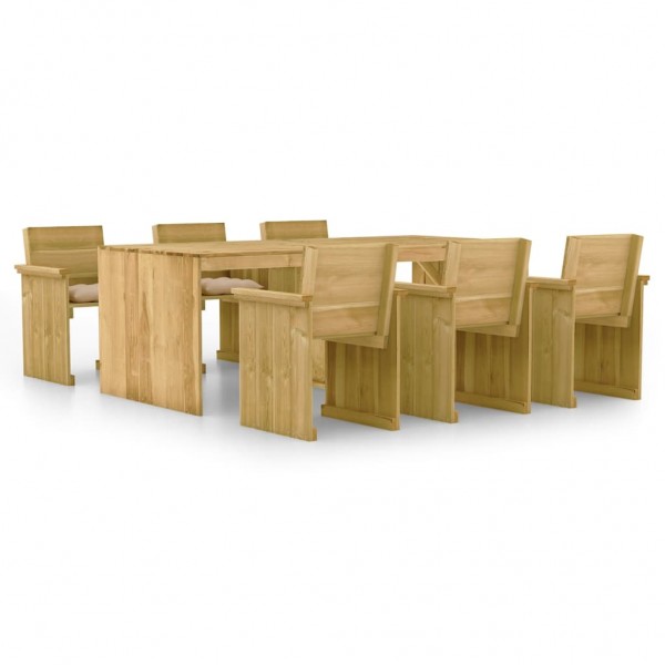 Mesa de jantar de jardim de 7 peças com almofadas em madeira de pinho impregnada D