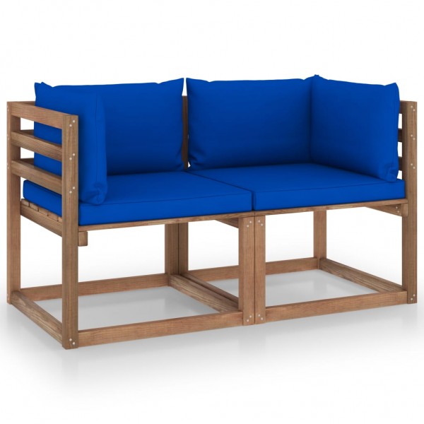 Sofá de jardín de palets de 2 plazas con cojines azules D