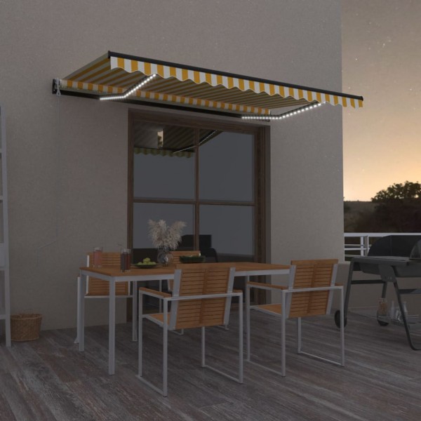 Toldo automático LED sensor de vento amarelo branco 400x350cm D