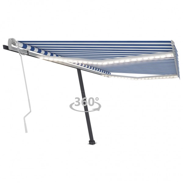 Toldo manual retráctil con LED azul y blanco 450x300 cm D