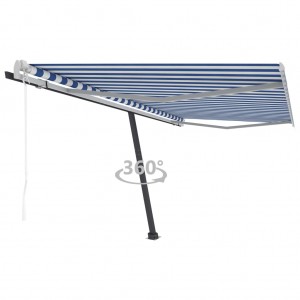 Toldo de pie automático azul y blanco 450x300 cm D