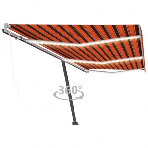 Toldo automático LED sensor de viento naranja marrón 600x300 cm D