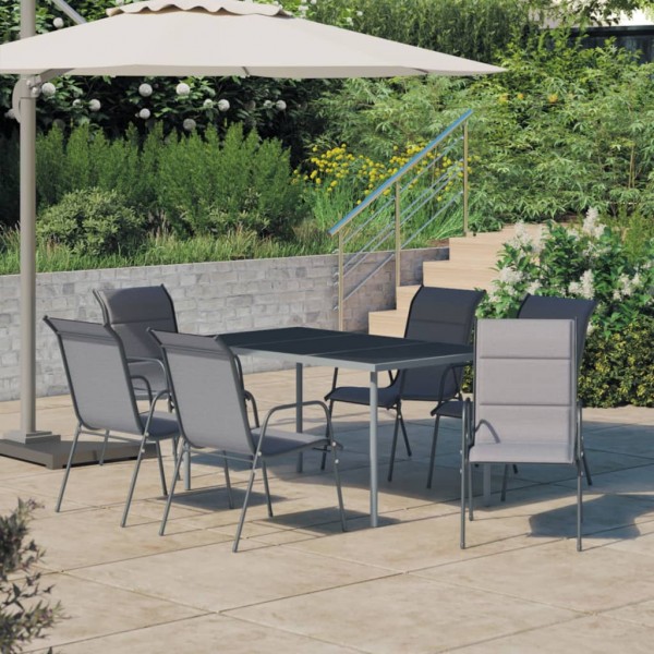 Juego de comedor para jardín 7 piezas acero gris antracita Juego de comedor para jardín 7 piezas acero gris antracita D