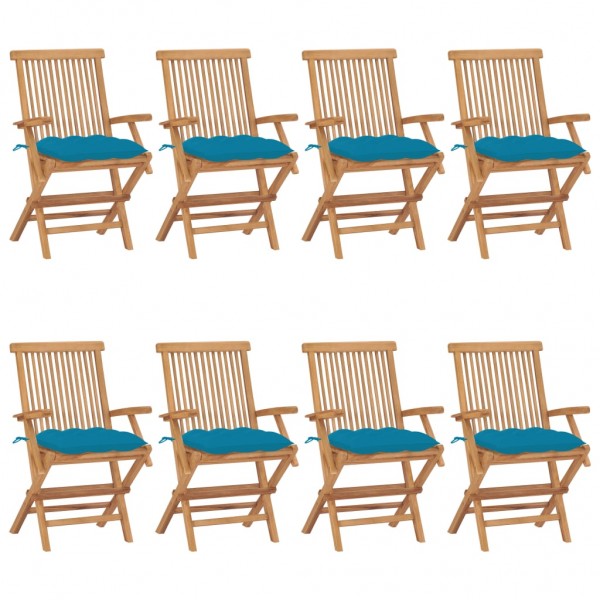 Cadeiras de jardim de teca com almofadas de azul claro D