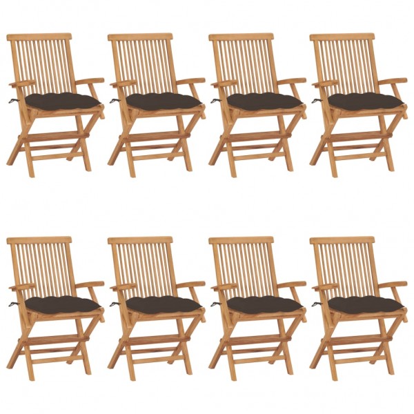 Cadeiras de jardim de madeira teca com almofadas cinza taupe D