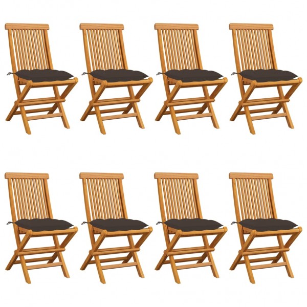 Cadeiras de jardim de teca com almofadas cinzentas D
