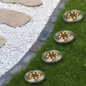 HI Juego de focos LED solares de suelo para jardín 4 unidades D