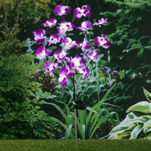 HI Lámpara solar LED de jardín forma de orquídeas 75 cm D