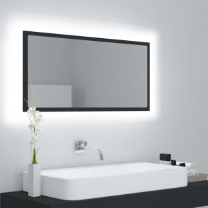 Espejo de baño LED acrílico gris brillo 90x8.5x37 cm D