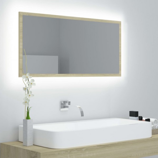 Espejo de baño LED acrílico color roble Sonoma 90x8.5x37 cm D