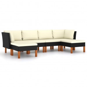 Set de muebles de jardín 6 pzas y cojines ratán sintético negro D