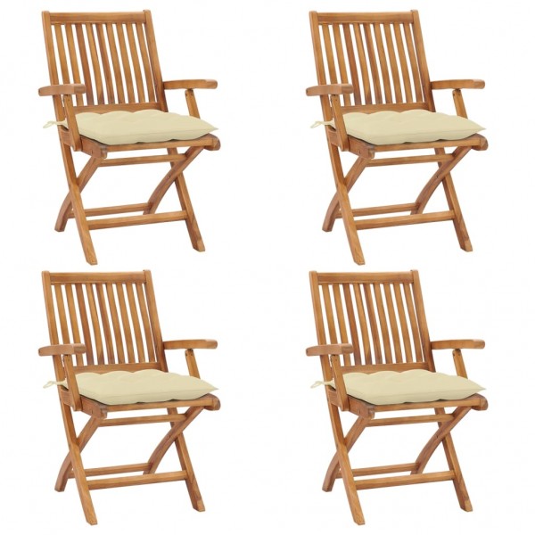 Quatro cadeiras de jardim de madeira maciça de teca com almofadas D