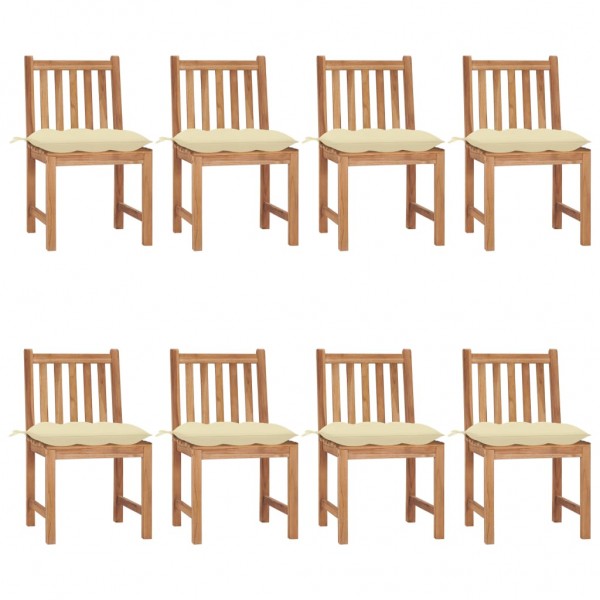Cadeiras de jardim 8 unidades madeira maciça de teca com almofadas D