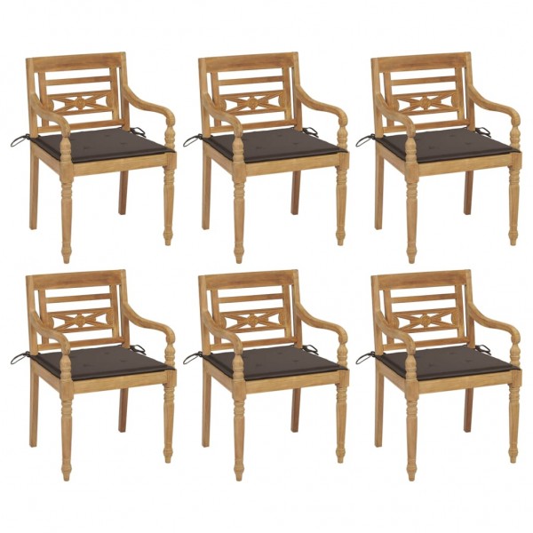 Cadeiras Batavia 6 unidades em madeira maciça de teca com almofadas D