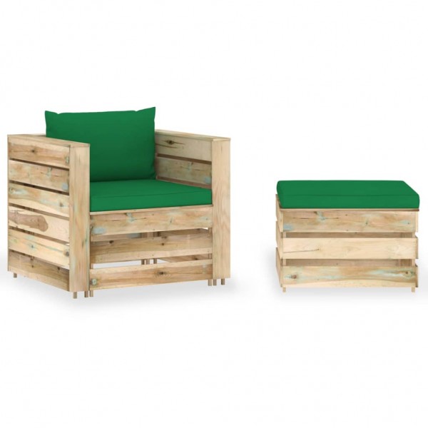 Muebles de jardín 2 piezas con cojines madera impregnada verde D