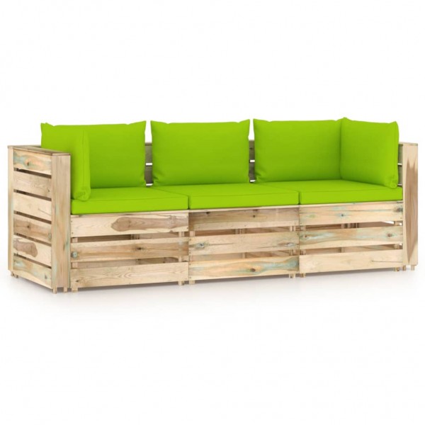 Sofá de jardín de 3 plazas con cojines madera impregnada verde D