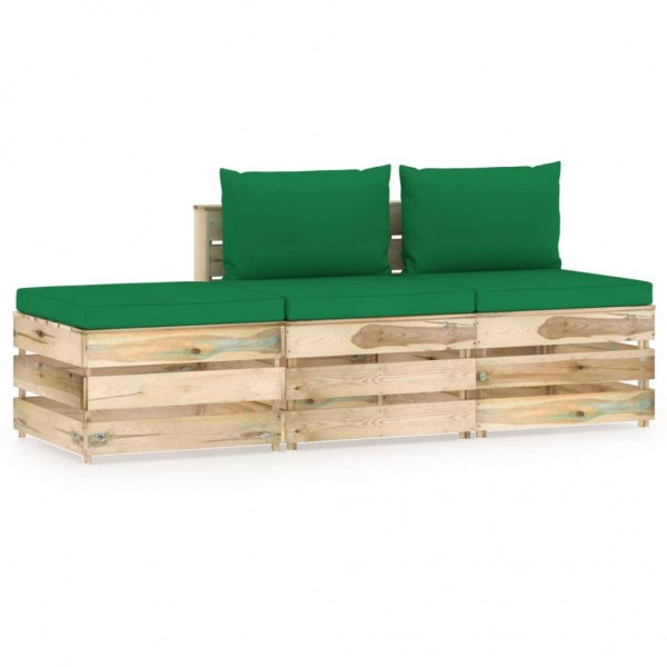 Muebles de jardín 3 piezas con cojines madera impregnada verde D