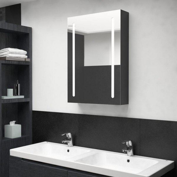 Armário de banho com espelho LED preto brilhante 50x13x70 cm D