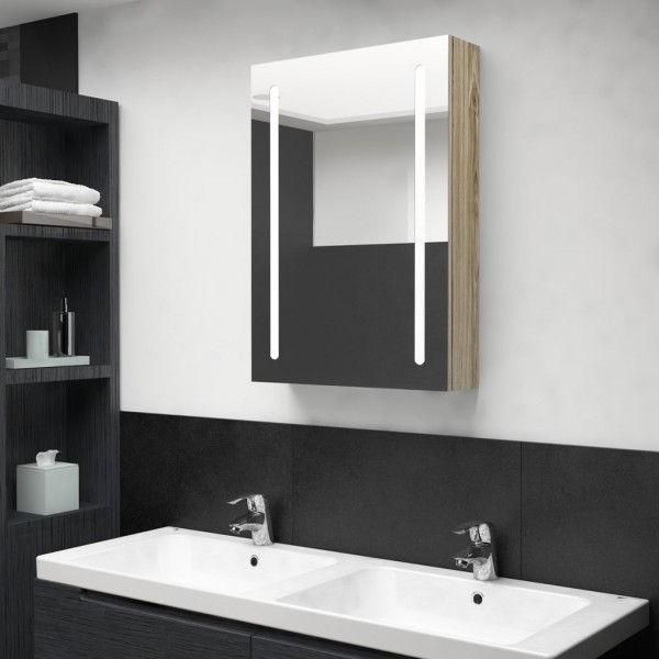 Armário de banho com espelho e LED cor de carvalho 50x13x70 cm D