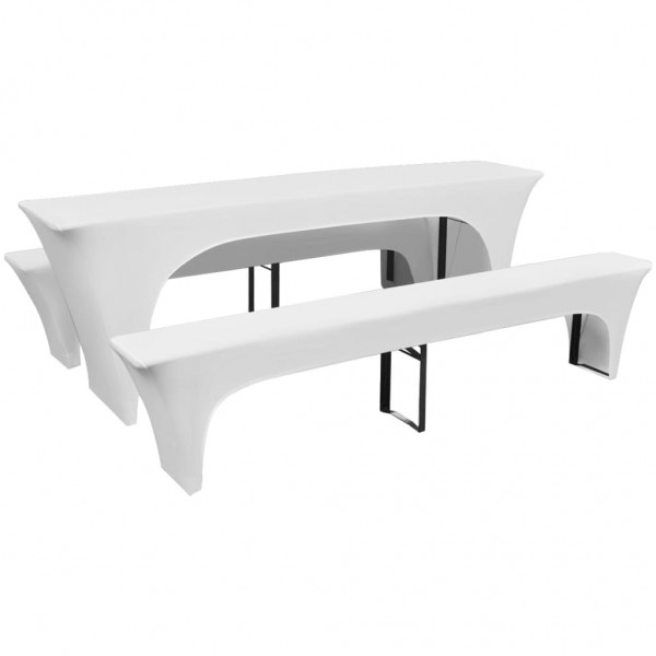 3 fundas blancas estirables para mesa y 2 bancos 220x50x80 cm D