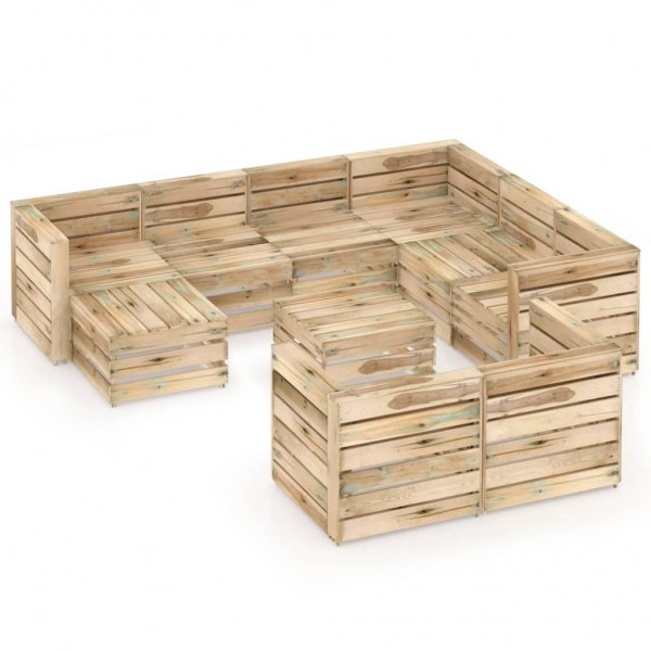 Set de muebles de jardín 10 pzas madera pino impregnada verde D