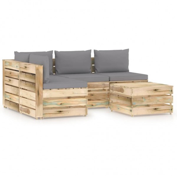 Muebles de jardín 5 piezas con cojines madera impregnada verde D