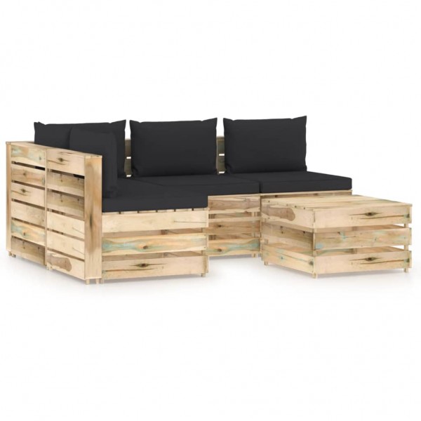 Muebles de jardín 5 piezas con cojines madera impregnada verde D
