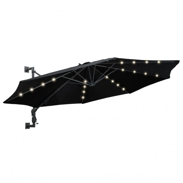 Guarda-chuva de parede com LEDs e haste de metal 300 cm preto D