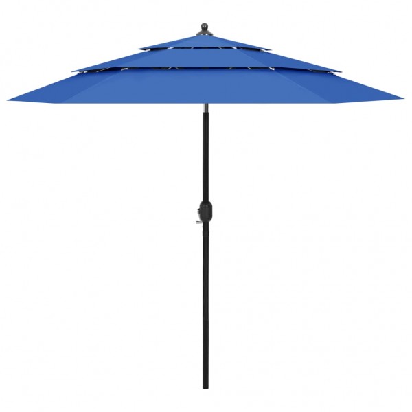 Um guarda-chuva de 3 níveis com um poste de alumínio azul de 2,5 m D