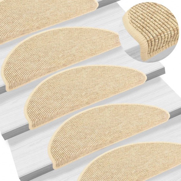 Alfombrilla autoadhesiva escalera sisal 15 uds beige 65x21x4 cm D