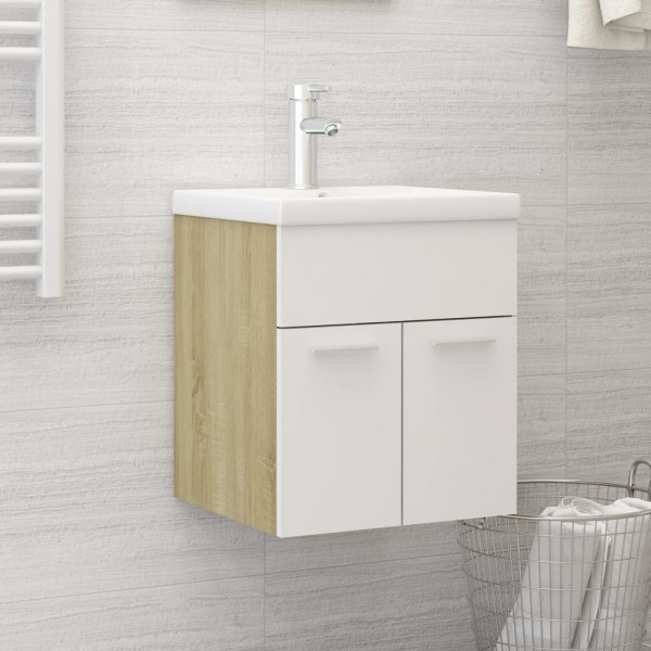 Mobiliário com lavabo aglomerado branco e carvalho Sonoma D