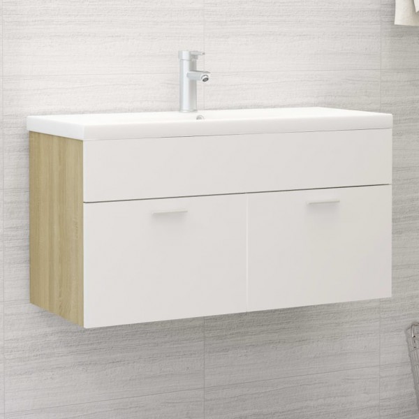 Mueble con lavabo madera de ingeniería blanco y roble Sonoma D