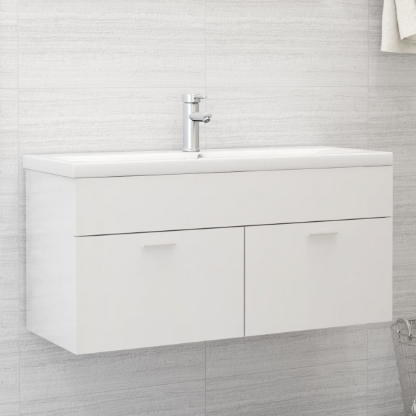 Mueble con lavabo madera de ingeniería blanco brillante D
