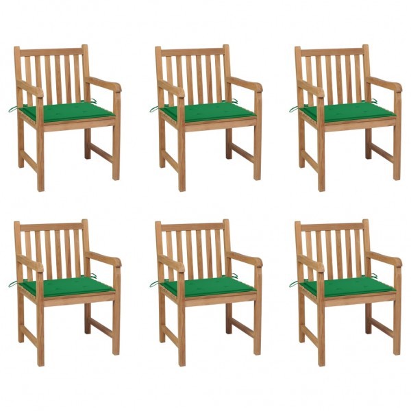 Cadeiras de jardim 6 você madeira teca sólida almofadas verdes D
