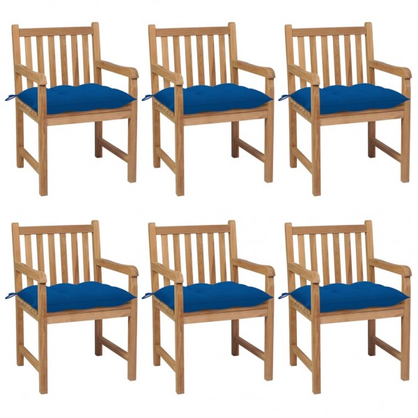 Cadeiras de jardim 6 unidades de almofadas de madeira maciça de teca azul D